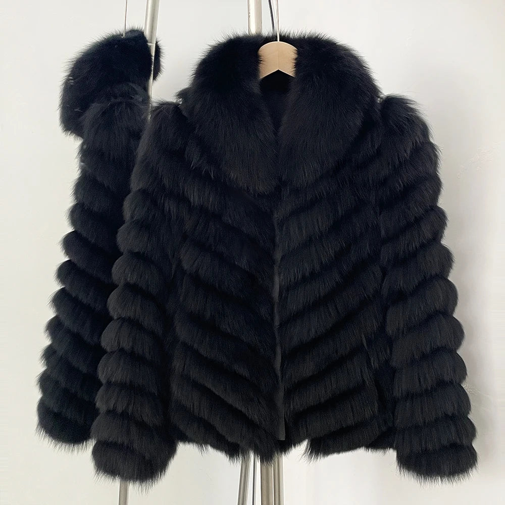 OFTBUY Women's Real Fox Fur Coat - Thick Warm Winter Jacket