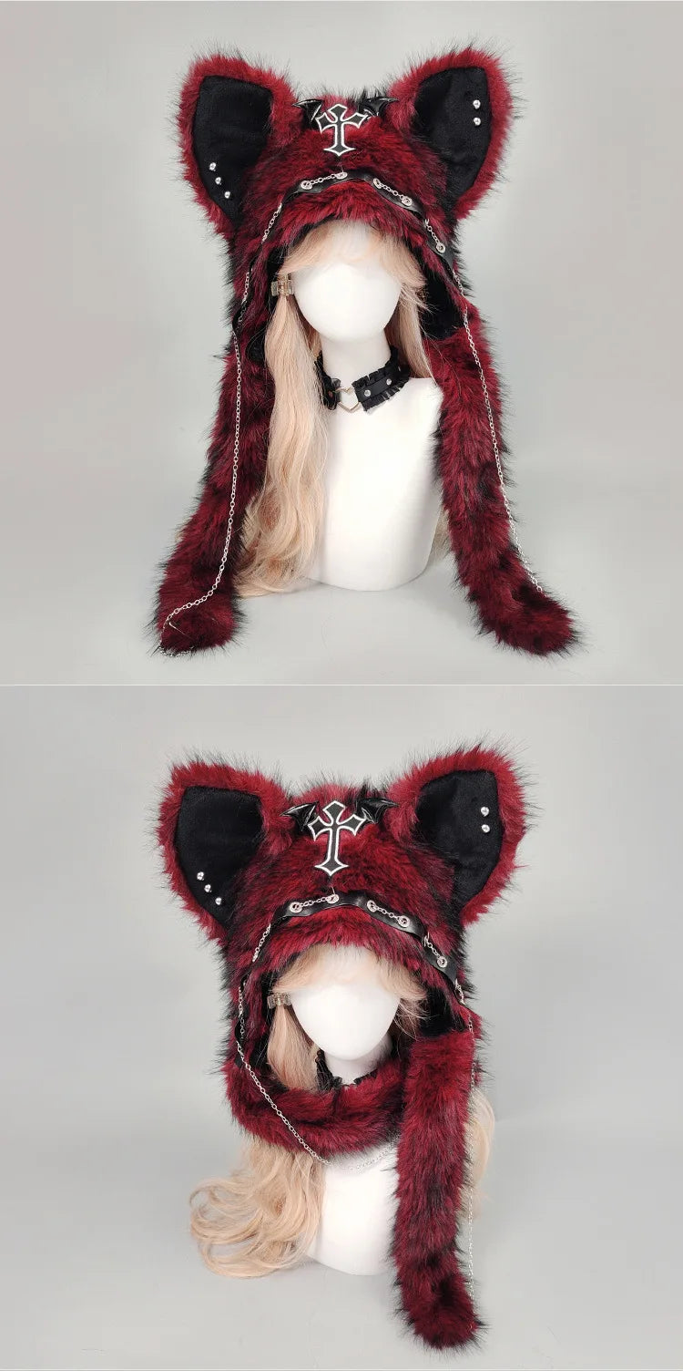 Cat Ear Hat, Punk Style Rock Autumn and Winter Warm Hat, Dark Gothic Style Winter Plush Hat
