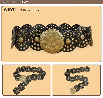 SS69 Women's Y2K Vintage Rivet Patchwork Wide Faux Leather Waist Belt