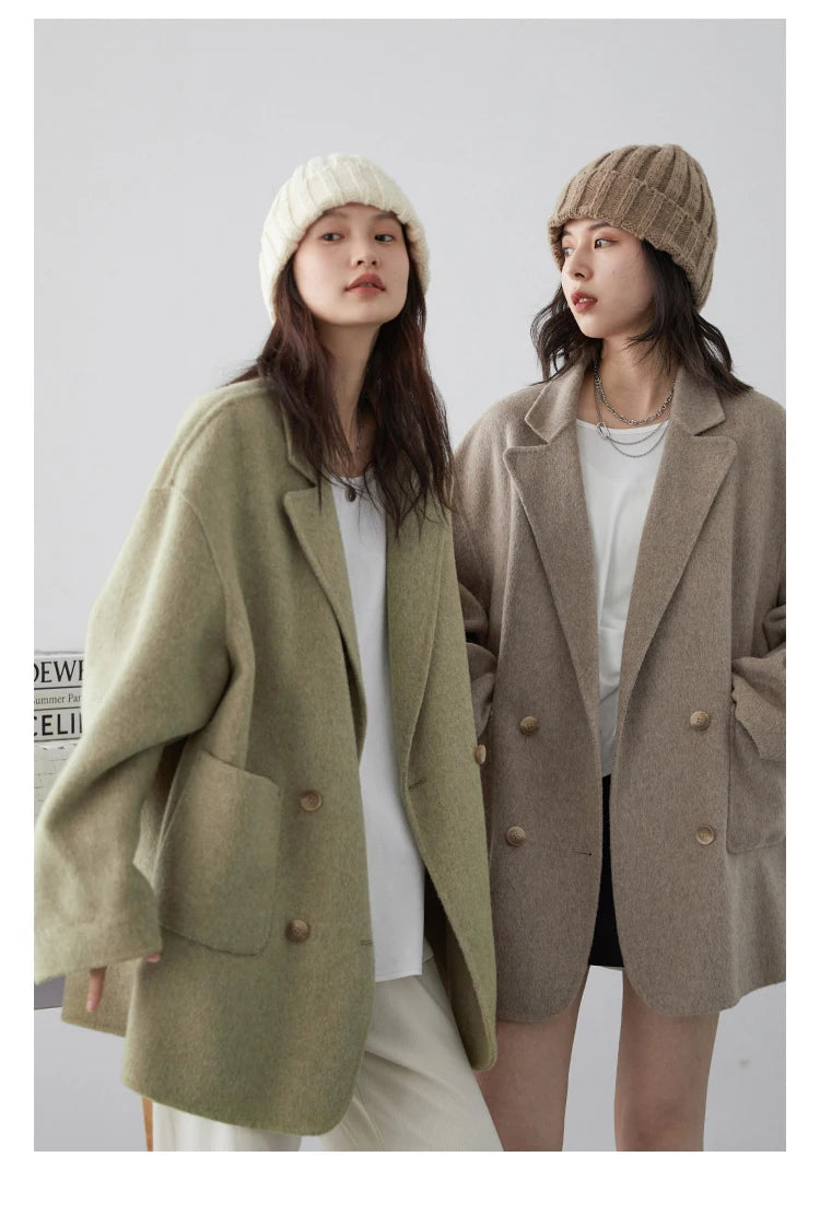 CHIC VEN Women's Wool Blend Double-Breasted Coat