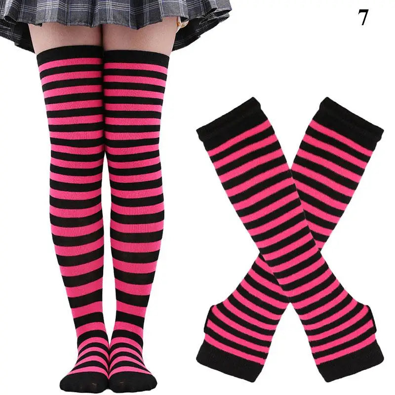 Gothic Striped Over Knee Socks & Arm Warmer Set