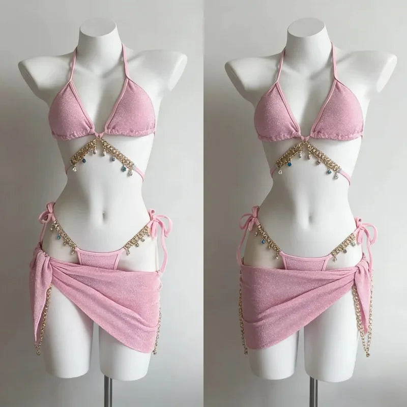 YUNZHAOLUCN Women's High Waist 4-Piece Bikini Set Solid Polyester Swimwear