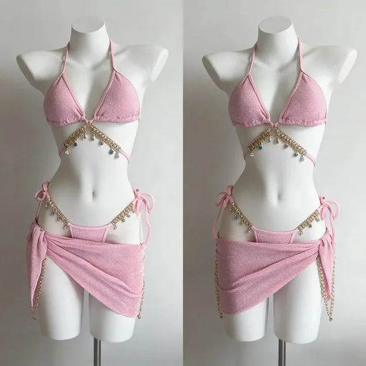 YUNZHAOLUCN Women's High Waist 4-Piece Bikini Set Solid Polyester Swimwear