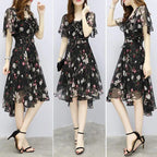 Women floral Chiffon Flower Dress 2026 trends new in Ladies Elegant V Neck short Sleeve korean style Summer Dress Female Clothes