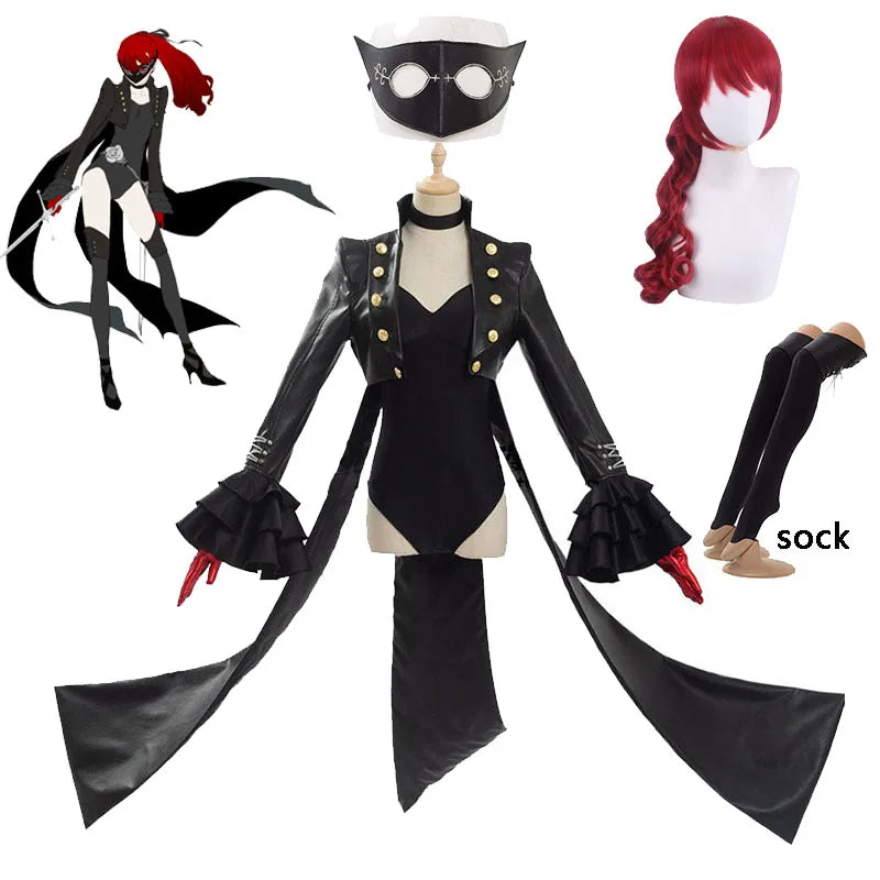 Persona 5 The Royal Yoshizawa Kasumi Cosplay Costume Phantom Thief Uniform Suit Bodysuit and Mask P5R Violet Wig Headgear - SS69