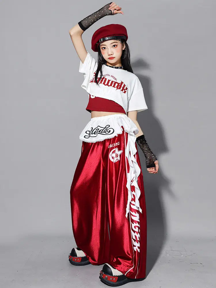 Girls Shiny Crop Top & Joggers Street Dance Set