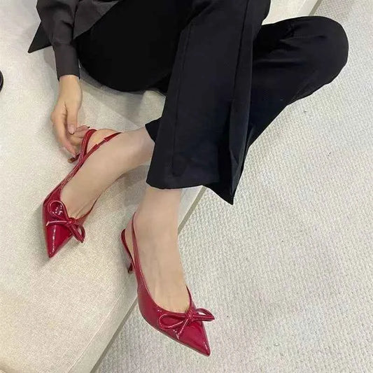 2025 New Butterfly Knot Fashionable Pointed Toe Hollow Back Women's Sandals High Heels Korean Style Spring Autumn Elegant Lad...