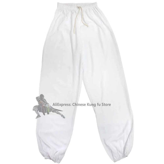 Kids Adults Cotton Kung fu Tai chi Pants Martial arts Wing Chun Black and White Wushu Trousers