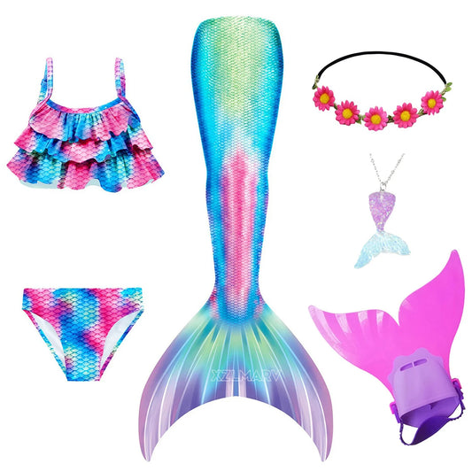 ZOCIC Girls Mermaid Tail Swimsuit Set with Top and Skirt for Swimming