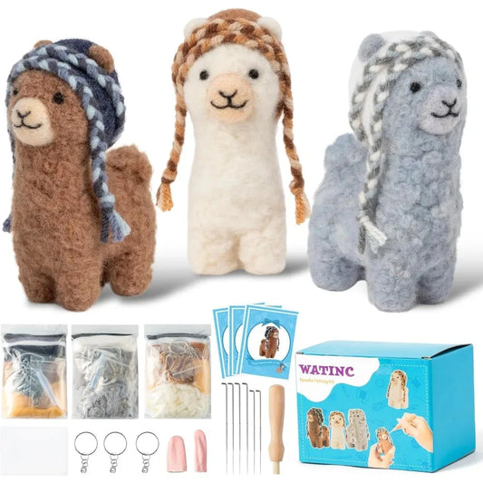 Alpaca Needle Felting Kit - Set of 3 Different Alpaca Doll Wool Felt Needle Felting Tools Foam Pad, DIY Home Decoration Needle SS69