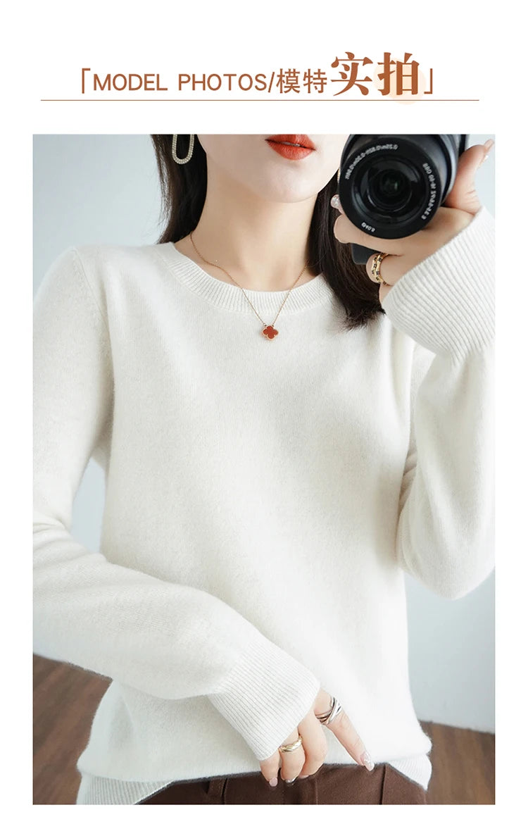 Autumn And Winter Cashmere Sweater Women's Crew Neck Pullover Casual Knitted Top Women's Short Undercoat Fashion 18 Colors SS69