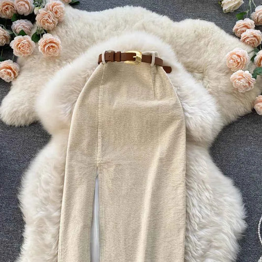 SINGREINY Women Korean Split Sexy Long Skirt 2024 Winter Corduroy Slim Thick Streetwear Fashion Vintage Autumn Bodycon Skirt