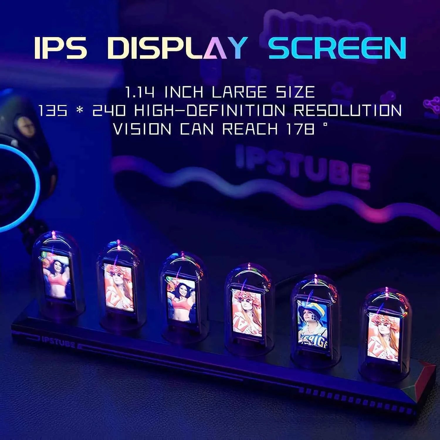Night Light DIY Nixie Tube Clock Kit Simulation, Digital Clock APP Time Calibration, 3 Light Mode, 12/24h Display IPS