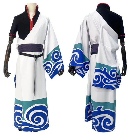 HOLOUN Gintama Anime Sakata Gintoki Cosplay Costume Wig Kimono Top Pants Cos Convention Halloween Christmas Gift SS69