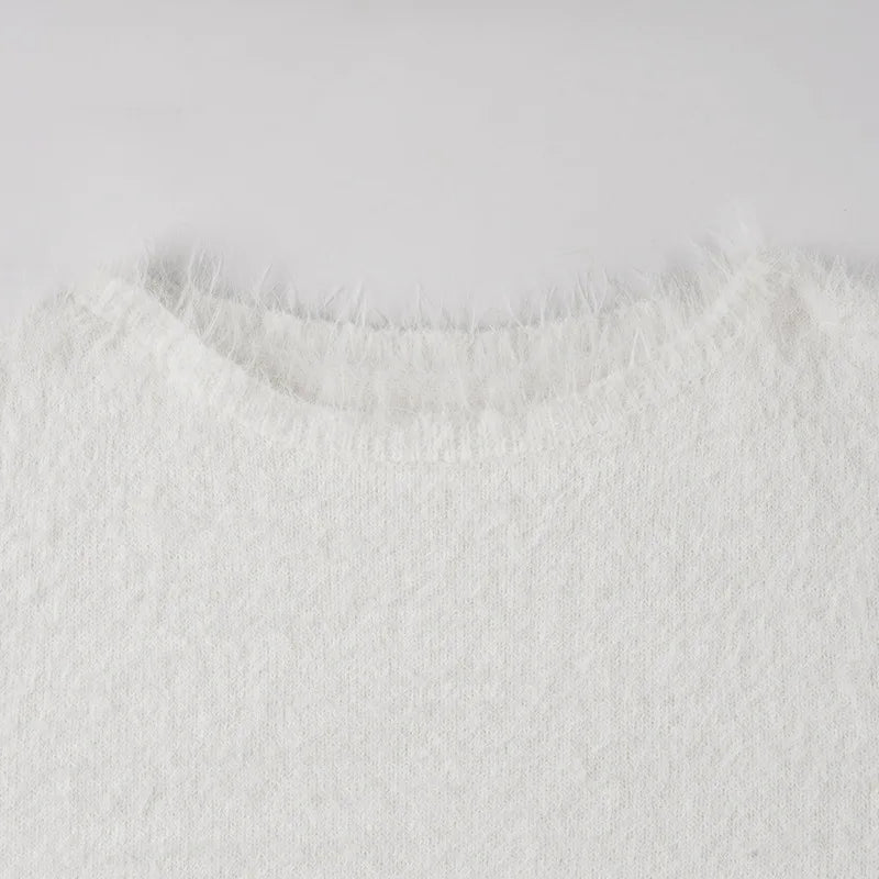 Talenza Women's Plush Pullover Fashion Solid Loose High Street Sweaters Vintage Chic Strapless Autumn Casual Female Pullovers