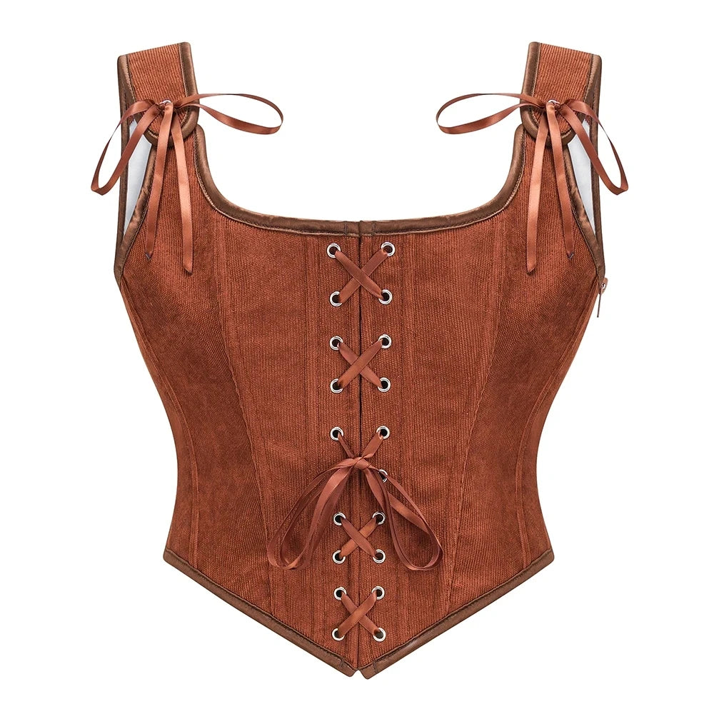 Victorian Vintage Corset Vest Army Green Lace-Up Tank Top