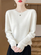 Addonee Women's 100% Merino Wool O-Neck Pullover Sweater