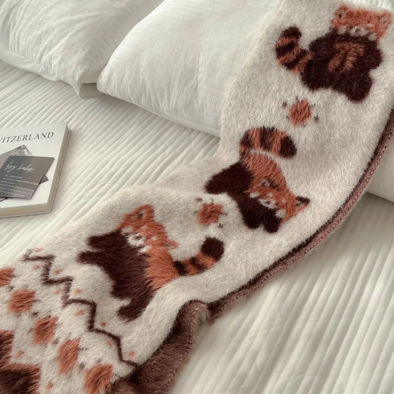 170cm Cute Red Panda Knit Imitate Mink Wool Scarf Soft Comfort Women Winter Neckerchief Girls Students Warm Scarves