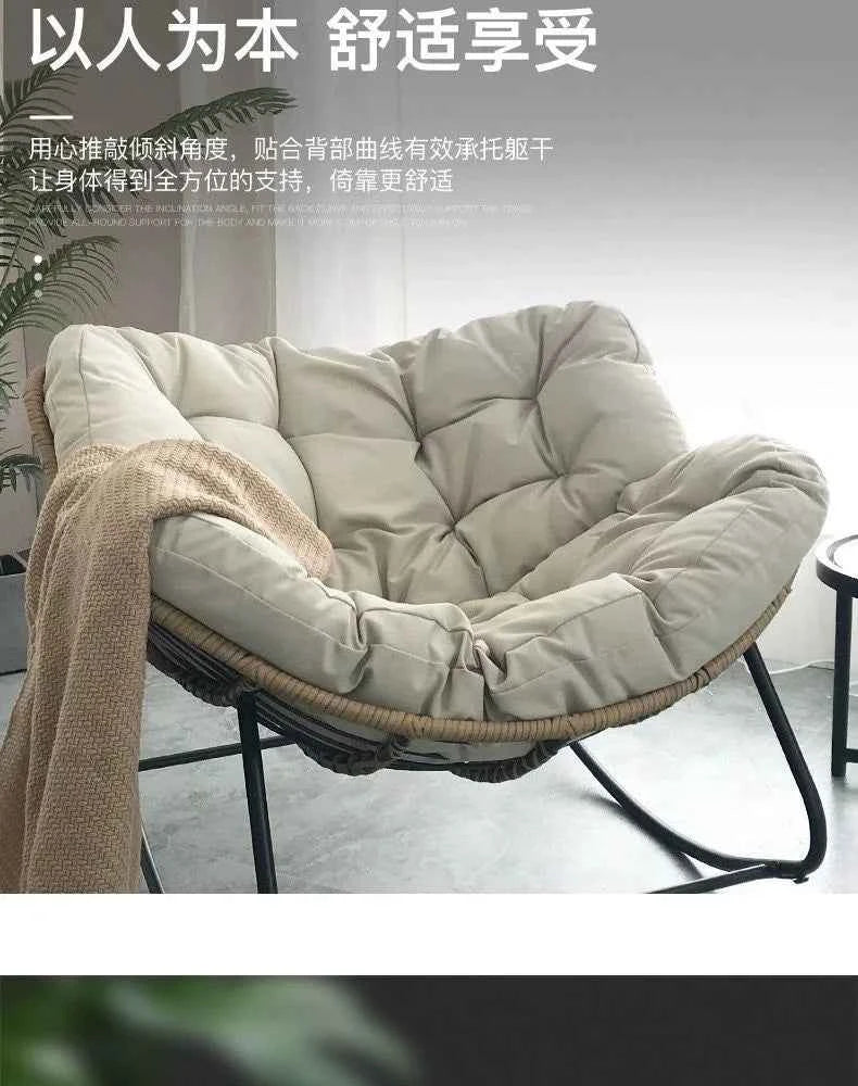 Realife Woven Rattan Rocking Chair Comfortable Soft Bag For Sitting Or Lying Lazy Rocking Chair Balcony Home Use Wrought Iron