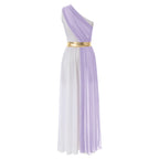 Womens One-Shoulder Greek Goddess Costume Dress with Chiffon Overlay