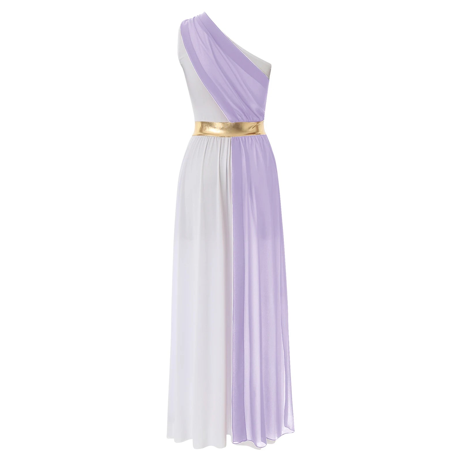 Womens One-Shoulder Greek Goddess Costume Dress with Chiffon Overlay
