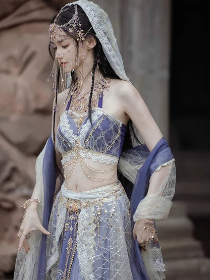 2025 chinese characteristic dunhuang feitian hanfu exotic princess folk dance suit travel photography hanfu clothes+accessories SS69 115.69 purple / one size