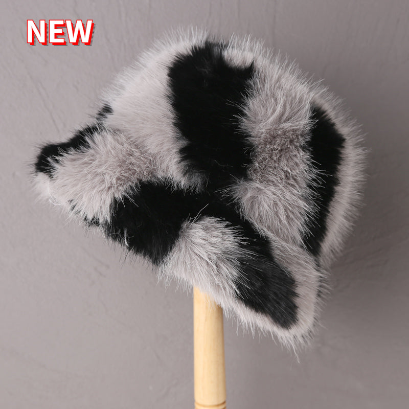 Women's Fluffy Faux Rabbit Fur Bucket Hat - Warm Plush Winter Cap