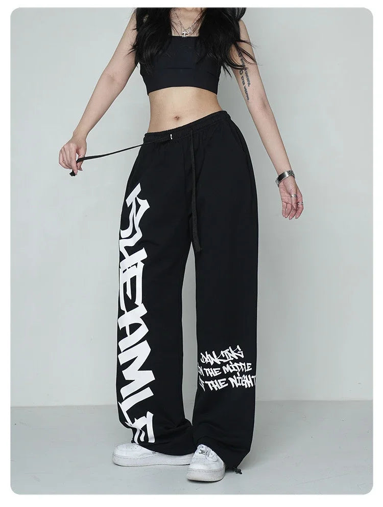 Korean Y2K Streetwear White Jogging Sweatpants Women Harajuku Sports Pants Oversized Hip Hop Letter Wide Leg Trousers - SS69