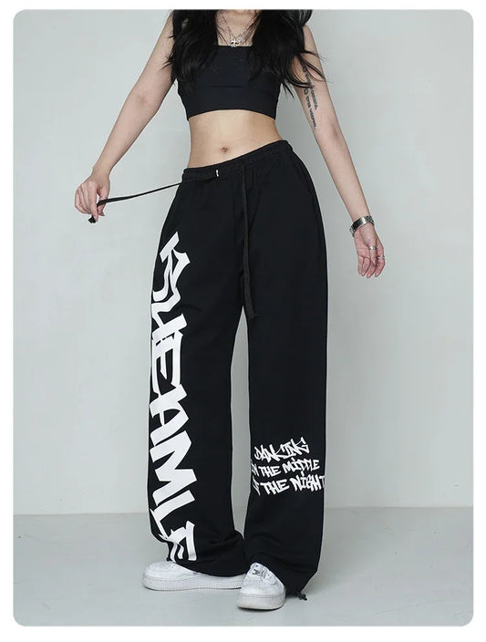 Korean Y2K Streetwear White Jogging Sweatpants Women Harajuku Sports Pants Oversized Hip Hop Letter Wide Leg Trousers - SS69