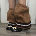 Women Knit Leg Warmers Contrast Color Knee High Socks Y2K Aesthetic Boot Cuffs Cover for Streetwear Kawaii Short Socks