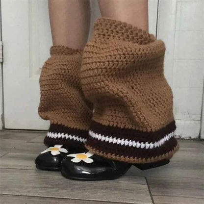 Women Knit Leg Warmers Contrast Color Knee High Socks Y2K Aesthetic Boot Cuffs Cover for Streetwear Kawaii Short Socks