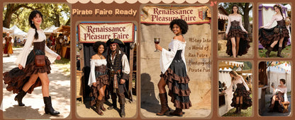 Verceco Pirate Costume Women Outfit with Renaissance Pirate Shirt Skirt Corset Waist Belt Womens Halloween Pirate Costumes