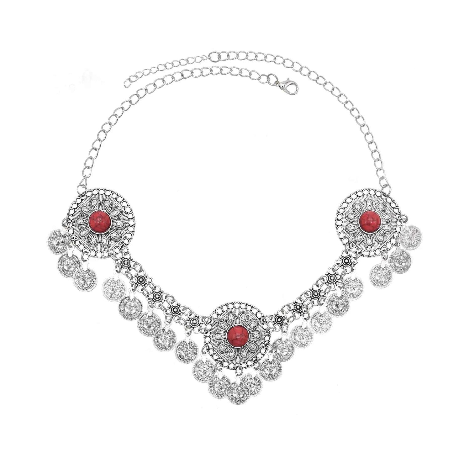 Traditional Kazakhstan Ethnic Coins Bracelet Hair Accessories  for Women Vintage Nepalese Tibetan Clothing Headwear Jewelry Set