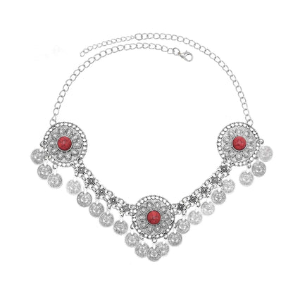 Traditional Kazakhstan Ethnic Coins Bracelet Hair Accessories  for Women Vintage Nepalese Tibetan Clothing Headwear Jewelry Set