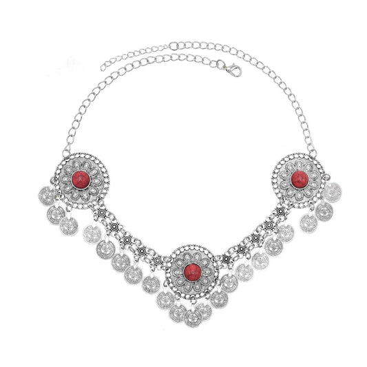 Traditional Kazakhstan Ethnic Coins Bracelet Hair Accessories  for Women Vintage Nepalese Tibetan Clothing Headwear Jewelry Set