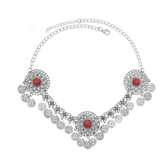 Traditional Kazakhstan Ethnic Coins Bracelet Hair Accessories  for Women Vintage Nepalese Tibetan Clothing Headwear Jewelry Set