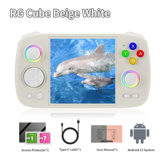 ANBERNIC RG Cube Handheld Game Console 3.95'' IPS Multi-touch Screen T820 Android 13 RGB Joystick 5200mAh Video Gaming Consoles SS69 201.69 Beige White / Poland / Only Game Console