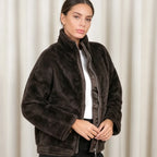 PUAL Women's Fuzzy Fleece Zip-Up Jacket with High Collar & Big Pockets