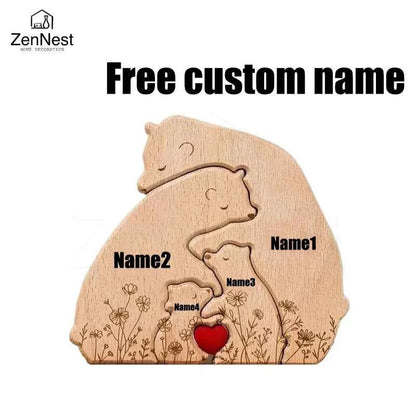 Artistic Wooden Puzzles, Little Bear Family Personalized Name Puzzles, Thanksgiving Christmas Gifts, Home Tabletop Decorations