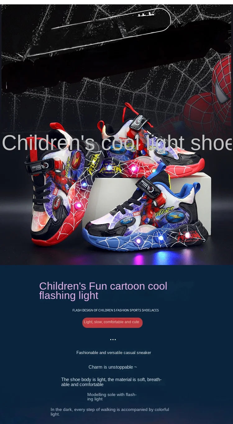 Disney Spider-man Children's Shoes Boys Sneakers Spring Autumn Cartoon Fashion Kids Lighted Sports Shoes Child Boy LED Sneaker