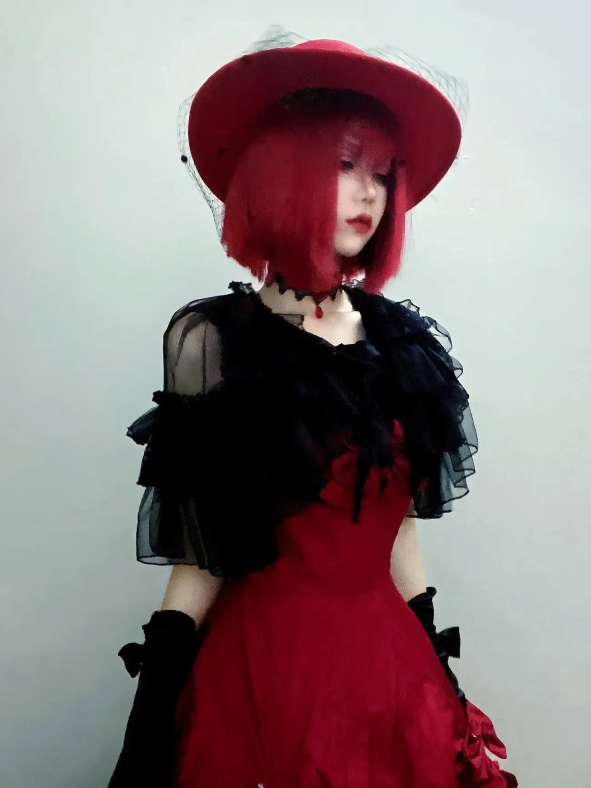 Women's Lace Mesh Short Shawl Poncho - Open Front Ruffled Collar