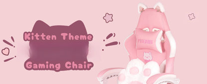 Pink Gaming Chair Cute with Cat Ears and Cat Paw Lumbar Cushion, Ergonomic Computer Chair for Girl with Footrest and Headrest SS69