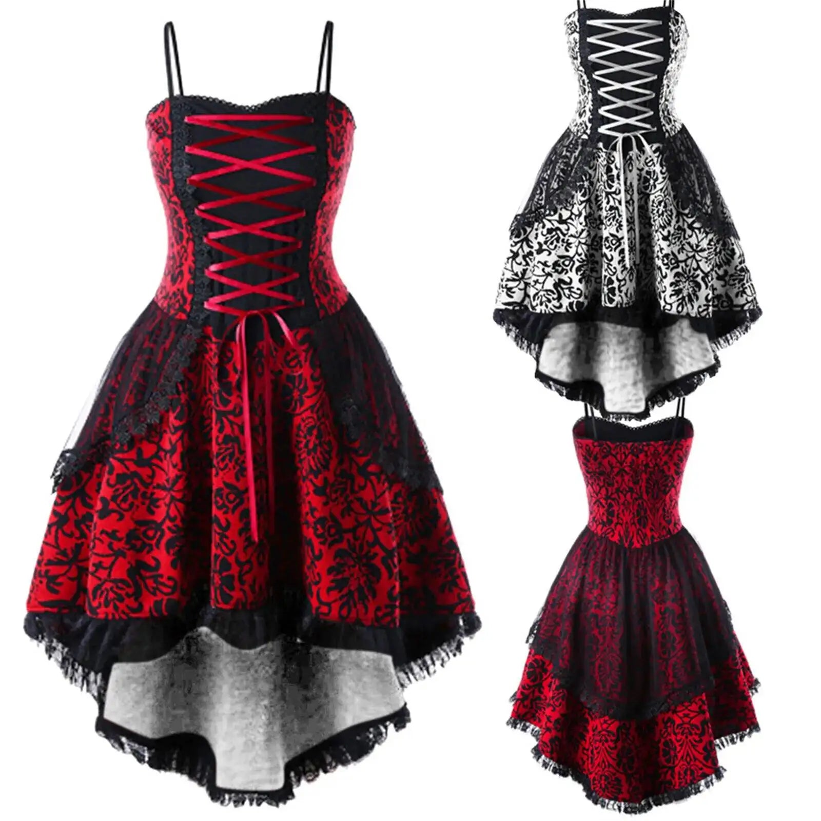 Halloween Cosplay Costume Lace Gothic Vintage Dress Women Irregular Sleeve Dresses Robe Medieval Ghost Vampire Clothing