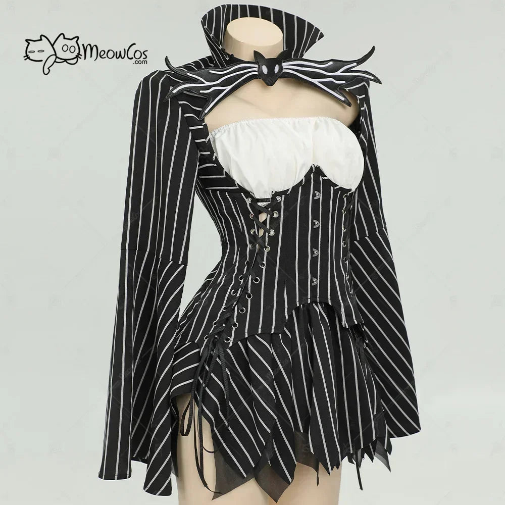 MEOWCOS Women's Jack Cosplay Costume Halloween Gothic  Long Sleeve Top with Skirt and Gloves