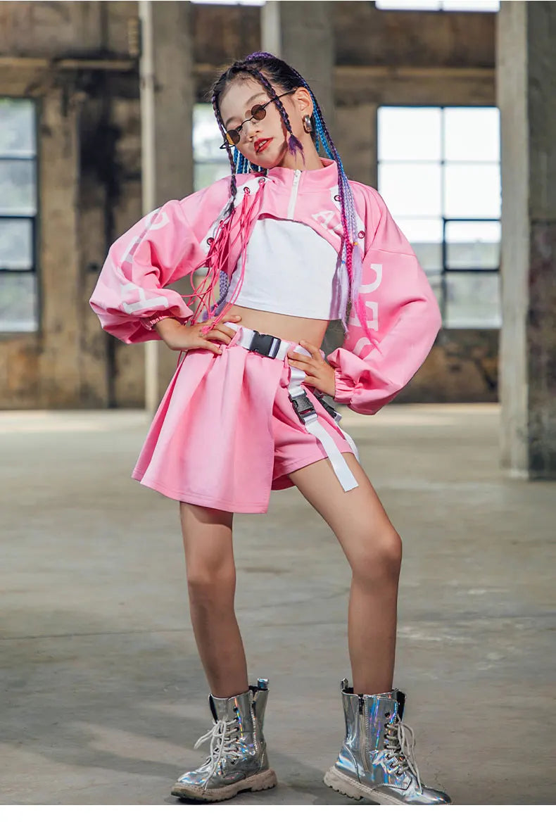 ZZL K-pop Stage Girls' Fashionable Outfit Jazz Dance Performance Suit Kids Hip-hop Fashion Costume Cool Children's Runway Wear SS69