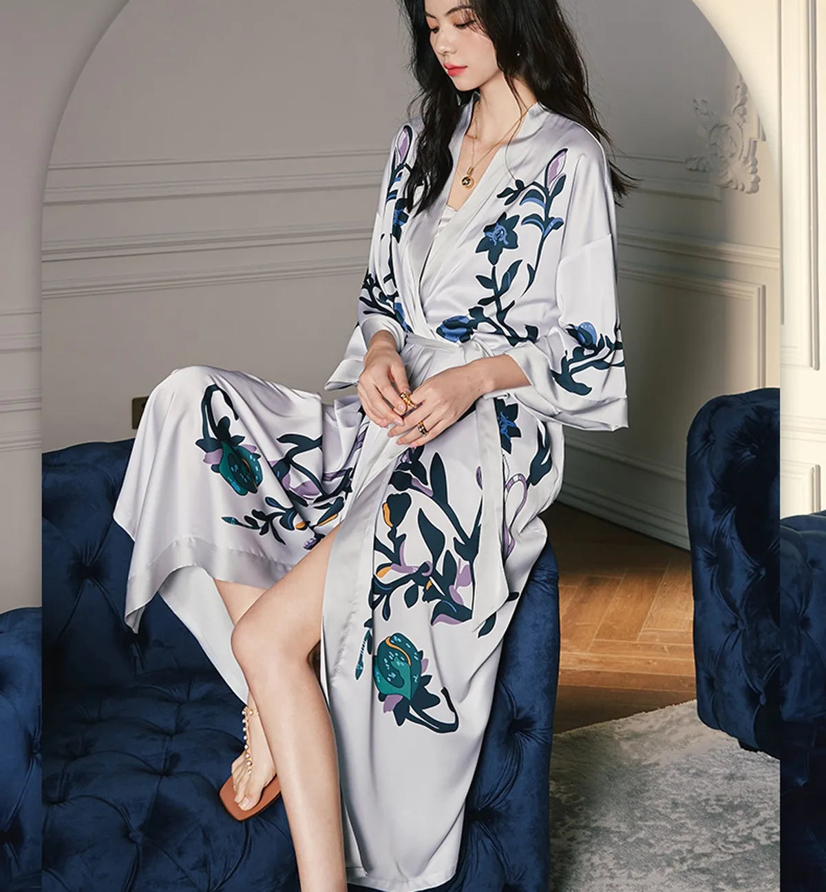 Women's Long Silk Satin Kimono Robe - Lightweight & Soft