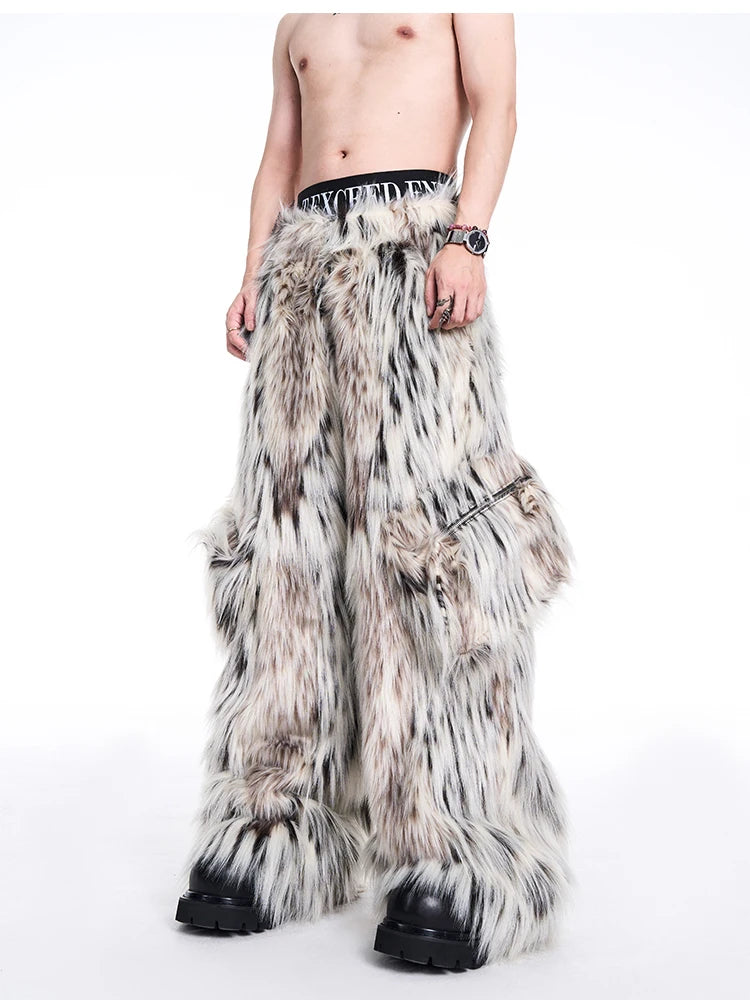 Mauroicardi Men's Faux Fur Wide Leg Pants