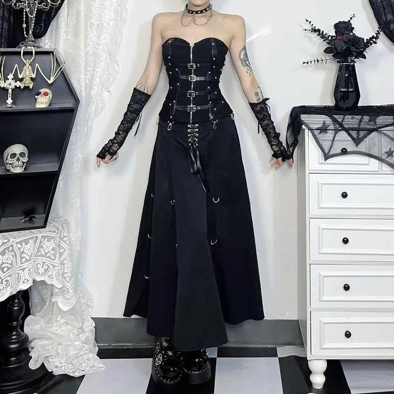 Wholesale New American Retro Irregular Skirt Hot Girl Sexy Punk Black Clothing Dark Style Women Summer Autumn Fashion Streetwear