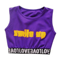 Girls K-Pop Street Dance Outfit: Purple Crop Top & Cargo Pants