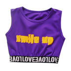 Girls K-Pop Street Dance Outfit: Purple Crop Top & Cargo Pants